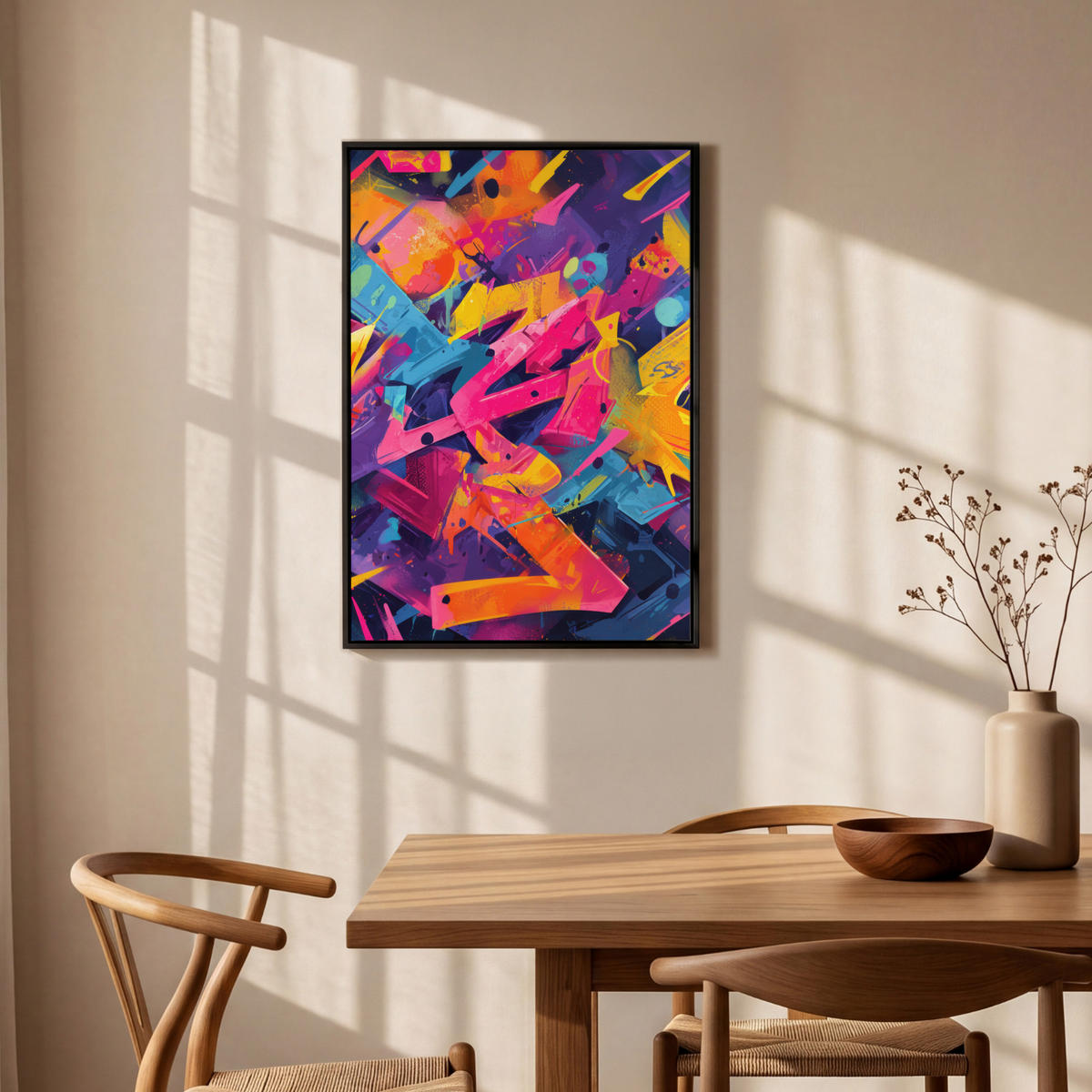 LEINWAND Bilder mit Rahmen - Abstrakt - Formen - Farbenfroh - 60x90 - Magenta, Textil (60/90cm) - MuchoWow