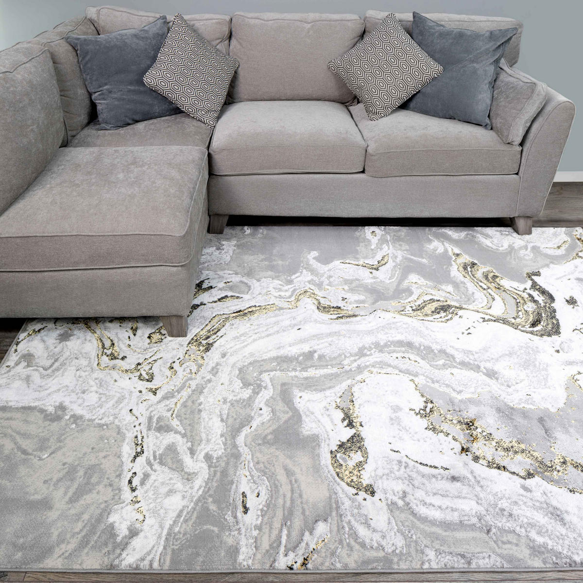 WEBTEPPICH Marmor Gold - Greige, Textil (190/280cm) - Kukoon Rugs