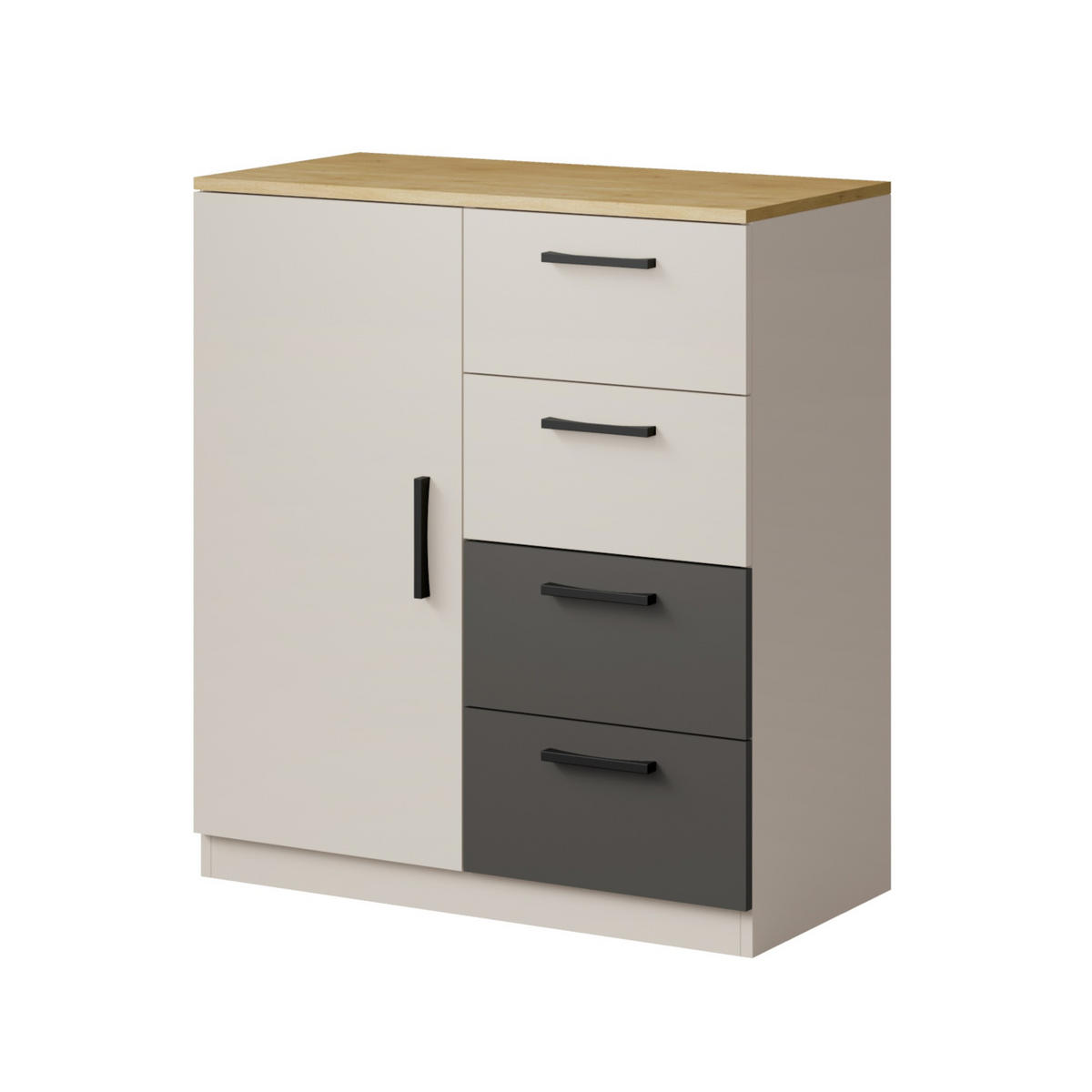 KOMMODE mit Schubladen Billz 1D4S 80 Kaschmir/Eiche Cremona - Kaschmir/Schwarz, Holzwerkstoff/Kunststoff (80/90/40cm) - mzm24