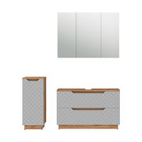 BADMÖBEL-SET Lotta Eiche/Grau mit Kachelstruktur 3 Teile - Grau, Holzwerkstoff (99.4/62.5/32cm) - Vicco