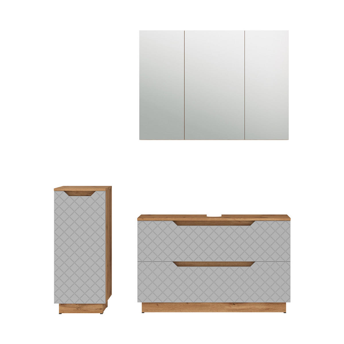 BADMÖBEL-SET Lotta Eiche/Grau mit Kachelstruktur 3 Teile - Grau, Holzwerkstoff (99.4/62.5/32cm) - Vicco