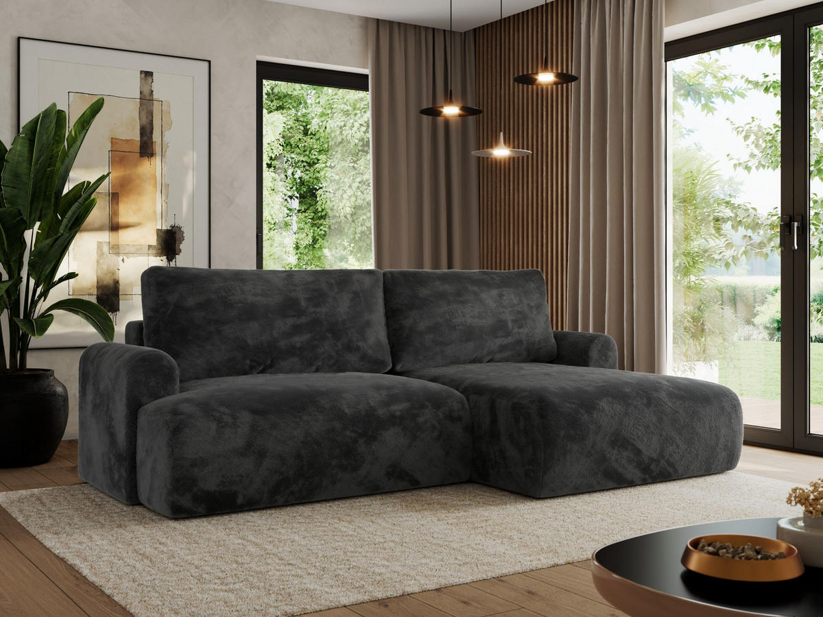 ECKSCHLAFSOFA TONO L Dunkelgrau Plüsch - rechts - Dunkelgrau/Schwarz, Kunststoff/Textil (150/260cm) - MKS