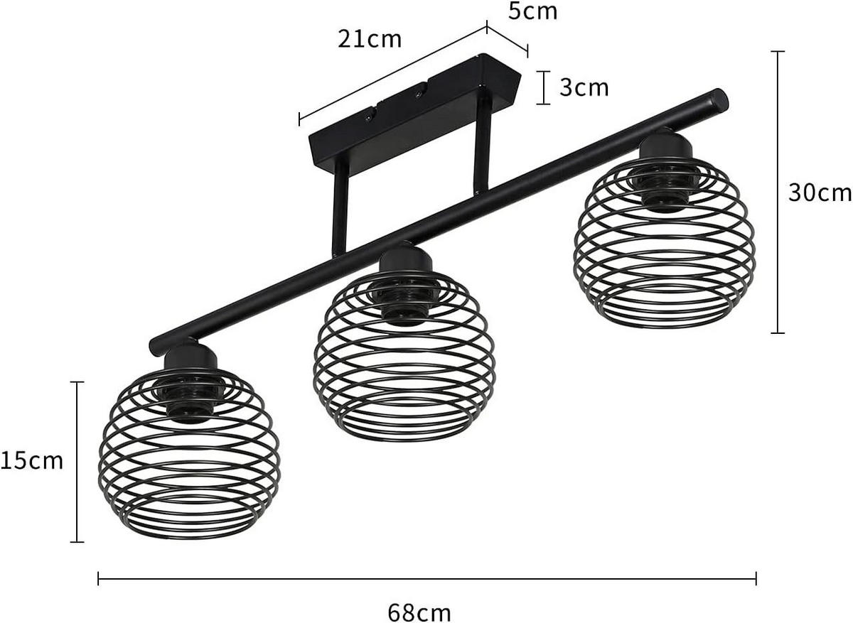 DECKENLEUCHTE Franz 68/15/30 cm - Schwarz, Metall (68/15/30cm) - Nettlife
