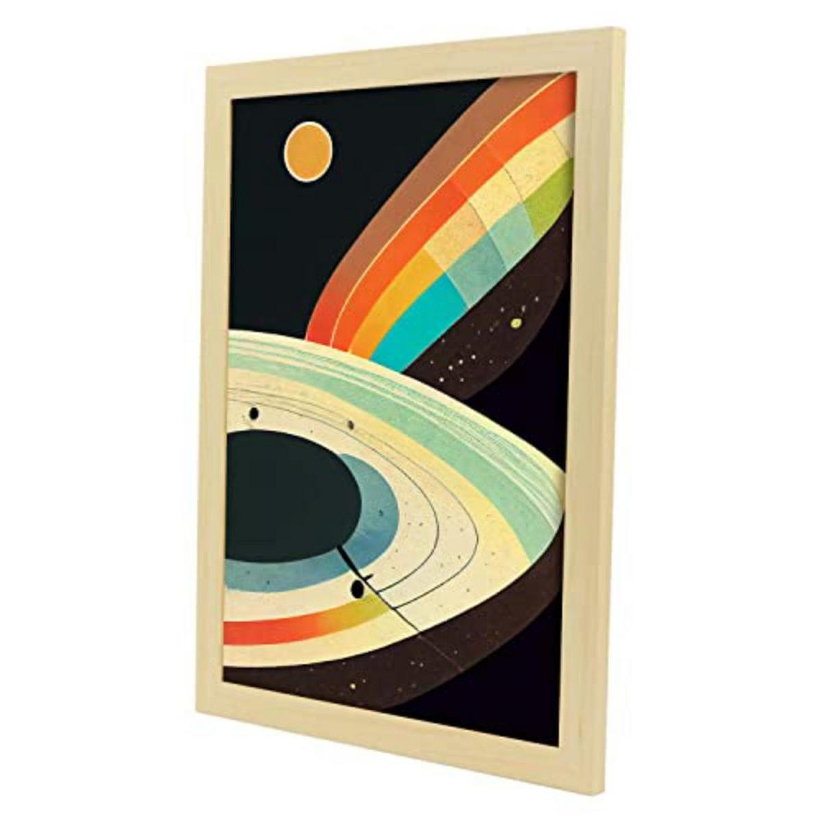 POSTER Set mit 4 Abstrakt Kurve Moderne Galaxien A3 Rahmen aus hellem Holz - Beige, Papier (29.7/3cm) - Nacnic