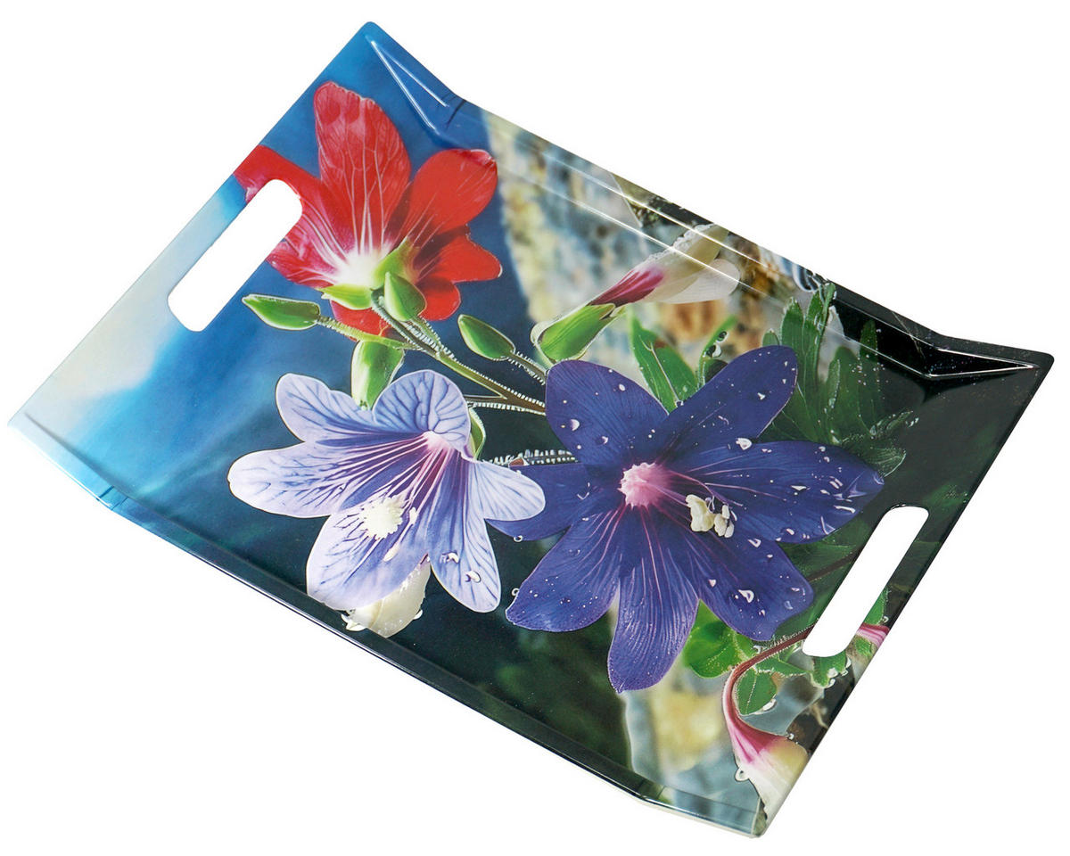 TABLETT Bergblume, rechteckige Serviertablett mit Griff 38x27 cm - Blau, Kunststoff (27/3/38cm) - Lashuma