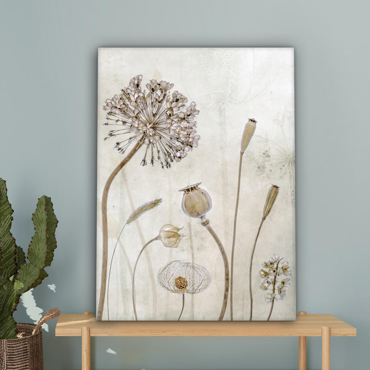 LEINWANDBILD Blumen - Aquarell - Stilleben - Braun - Vintage 60x80 cm - Beige, Textil (60/80cm) - MuchoWow