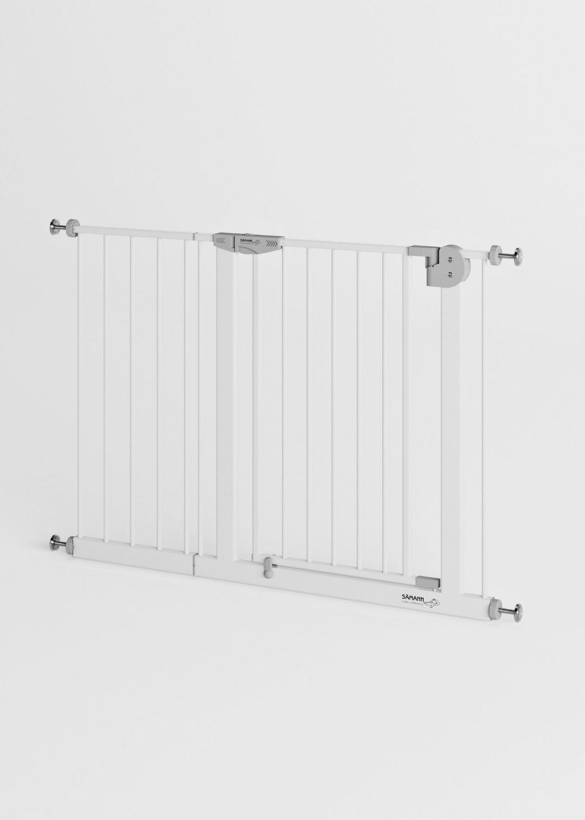TÜRSCHUTZGITTER & Treppenschutz, Tür mit 90° Stop, ohne Bohren 105-115 cm - Weiß, Metall (115/5cm) - Sämann – make a difference.