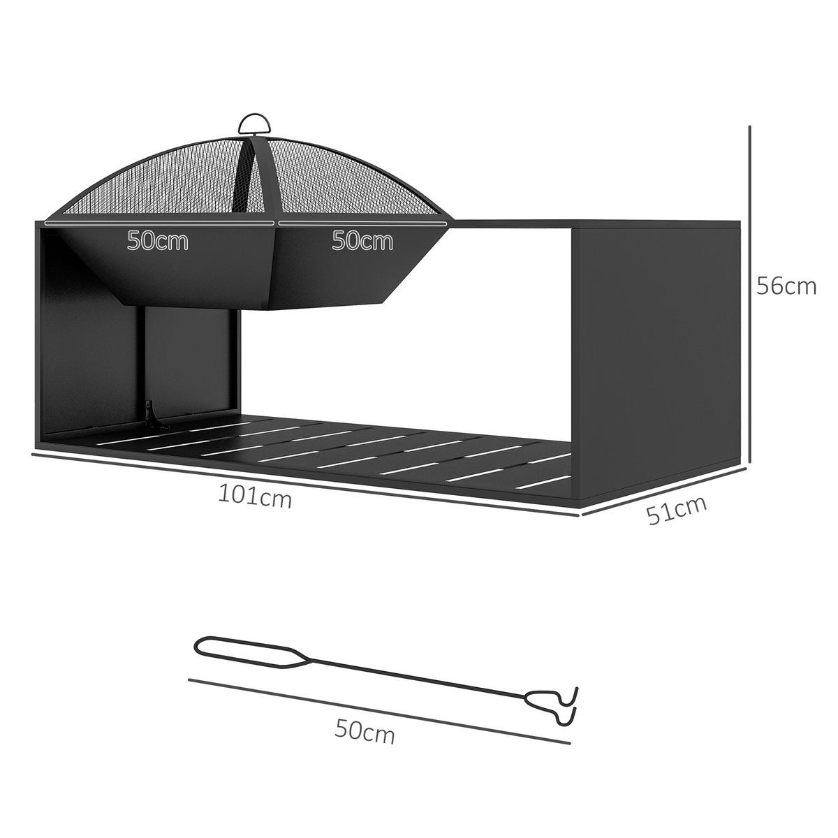 FEUERSCHALE, Keramik, Metall, Schwarz - Schwarz, Keramik/Metall (51/56/101cm) - Outsunny