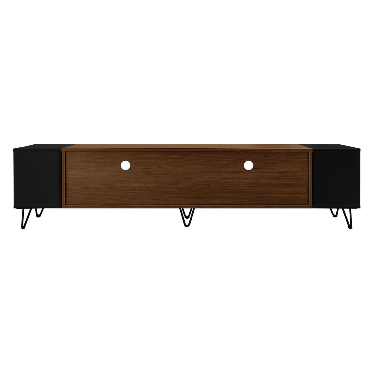 TV ormarić 180/36/43 cm crni u boji drva od MDF-a i iverice s otvorenim policama i 2 vrata - crna, drvni materijal (180/43/36cm) - OKWISH