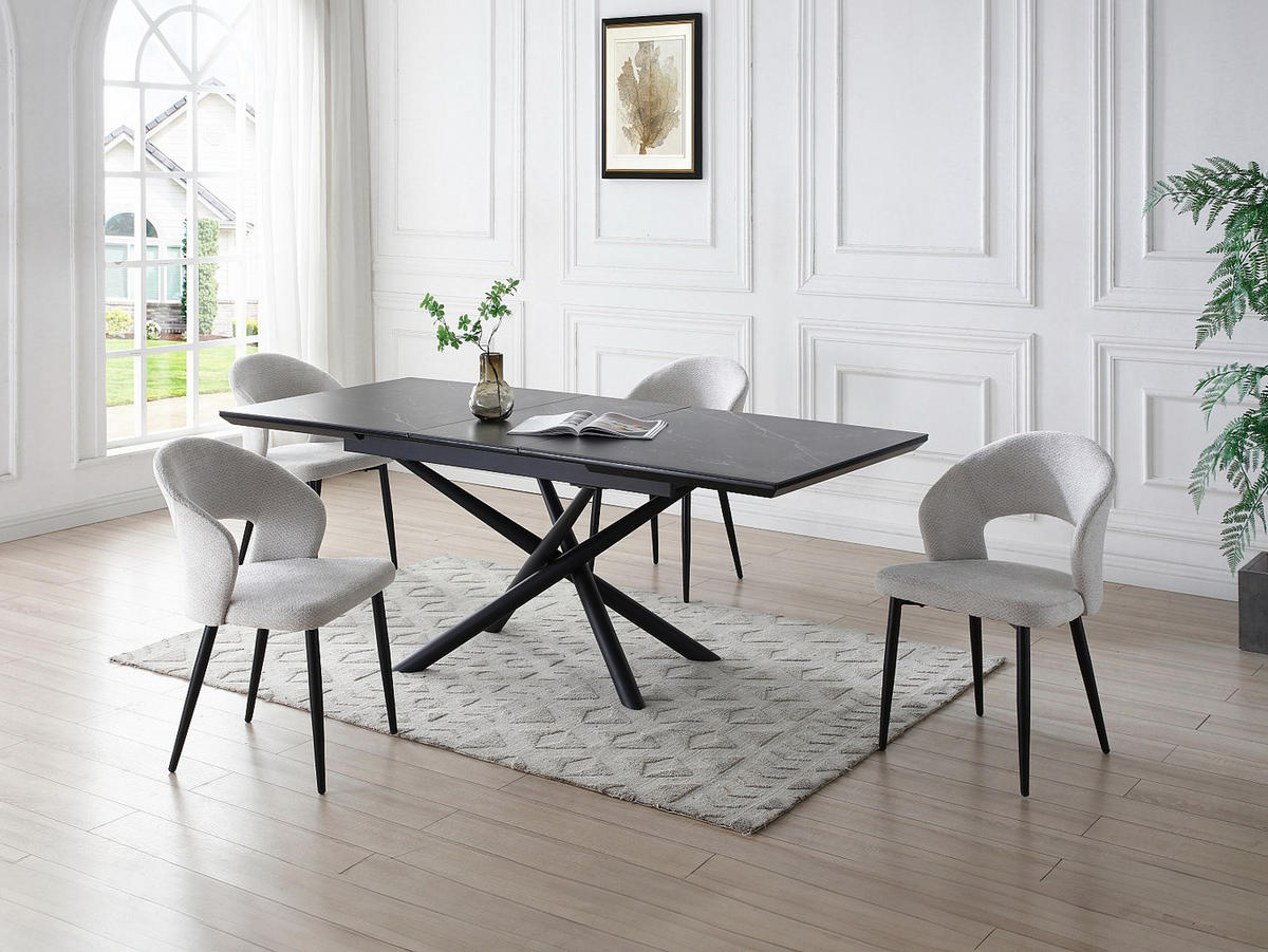 STUHL 2er-Set - Stoff & schwarzes Metall - Grau - NIYAMA - Hellgrau, Textil (56/81/50cm) - Vente-Unique