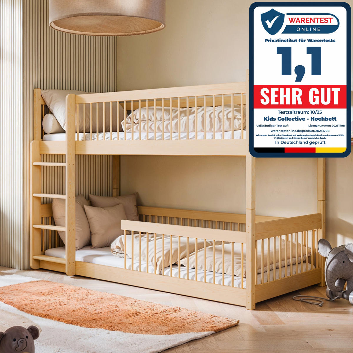 ETAGENBETT mit zwei Matratzen 90x190 cm in Natur - Naturfarben, Holz (90/190cm) - Kids Collective