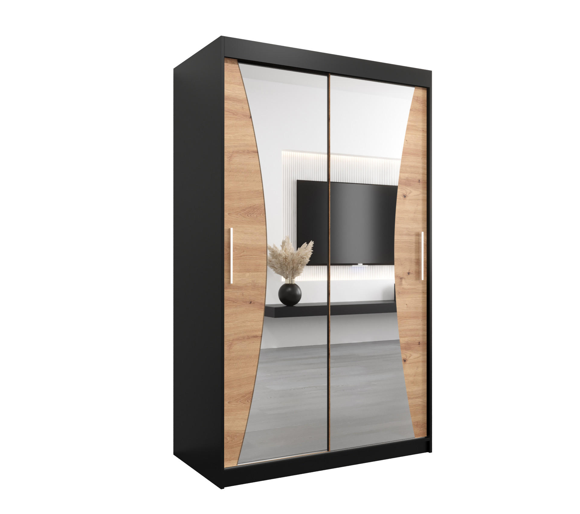 SCHWEBETÜRENSCHRANK 200/120/62 2-türig - Silberfarben/Schwarz, Holz/Kunststoff (120/200/62cm) - Abiks Möbel