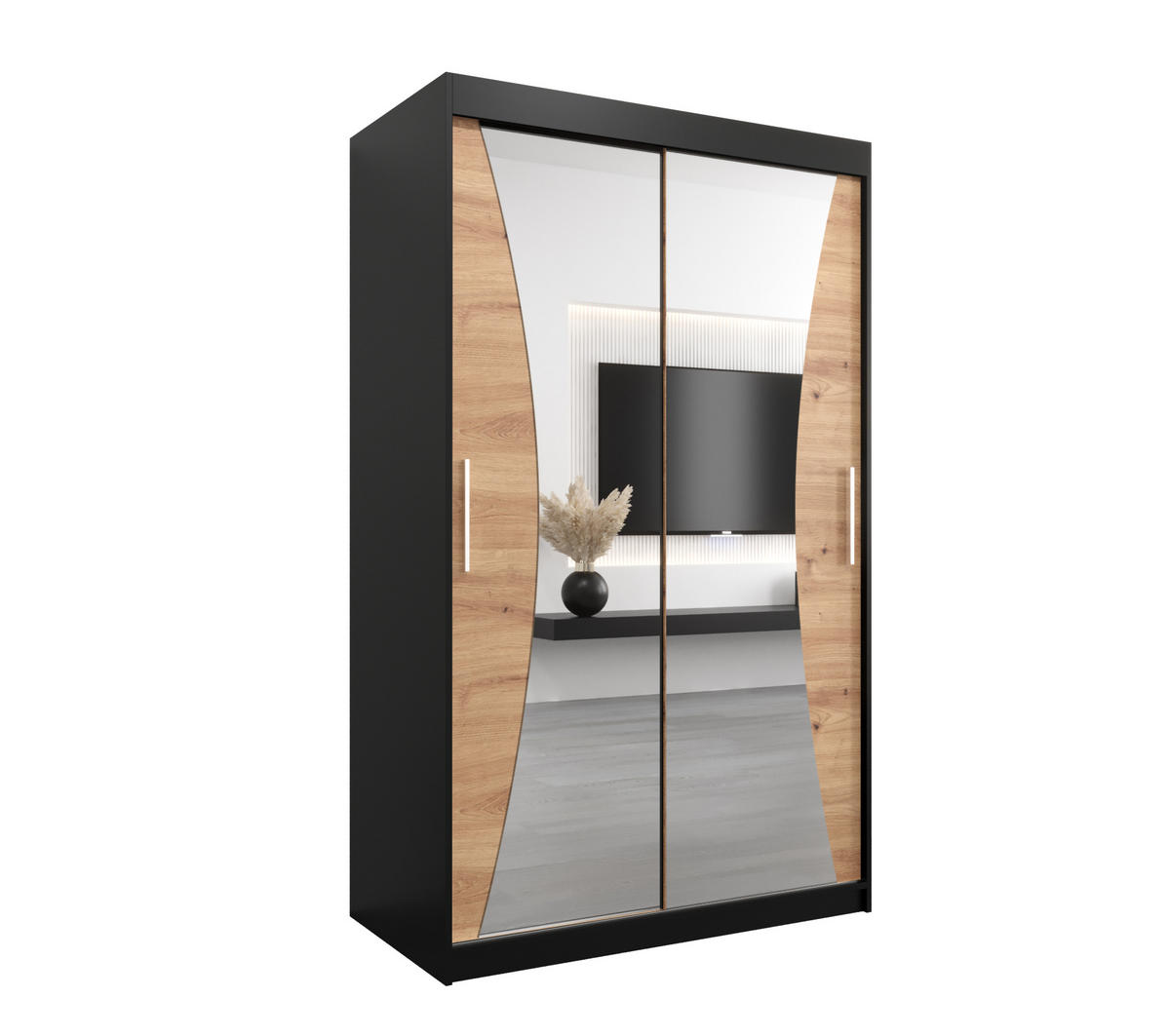SCHWEBETÜRENSCHRANK 200/120/62 2-türig - Silberfarben/Schwarz, Holz/Kunststoff (120/200/62cm) - Abiks Möbel