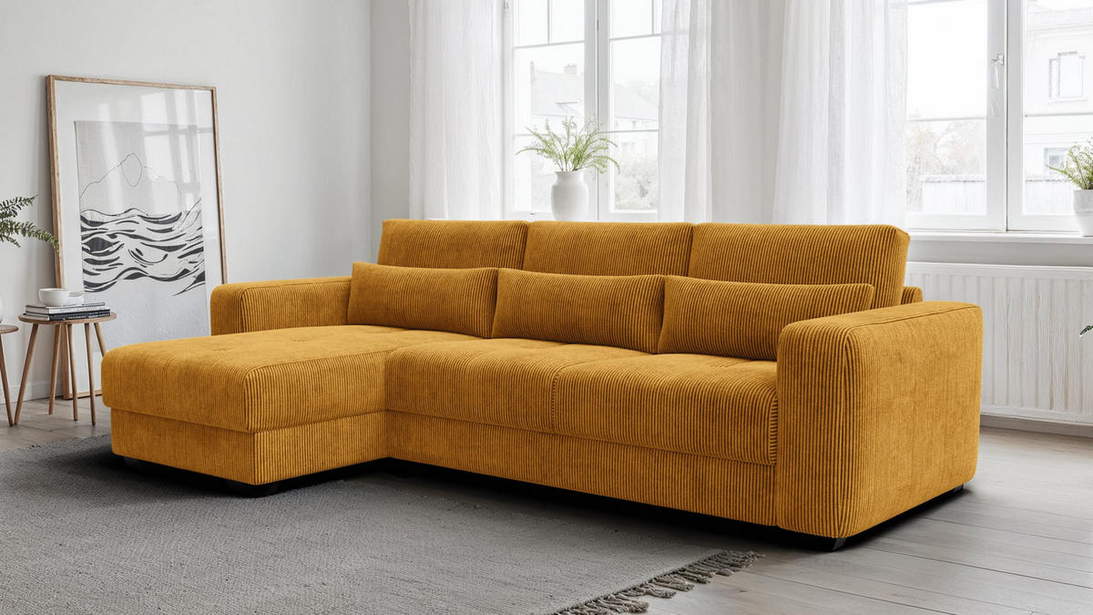 ECKSOFA OLI 4-Sitzer links, safran - Gelb, Holz/Textil (295/172cm) - Courtois Laville