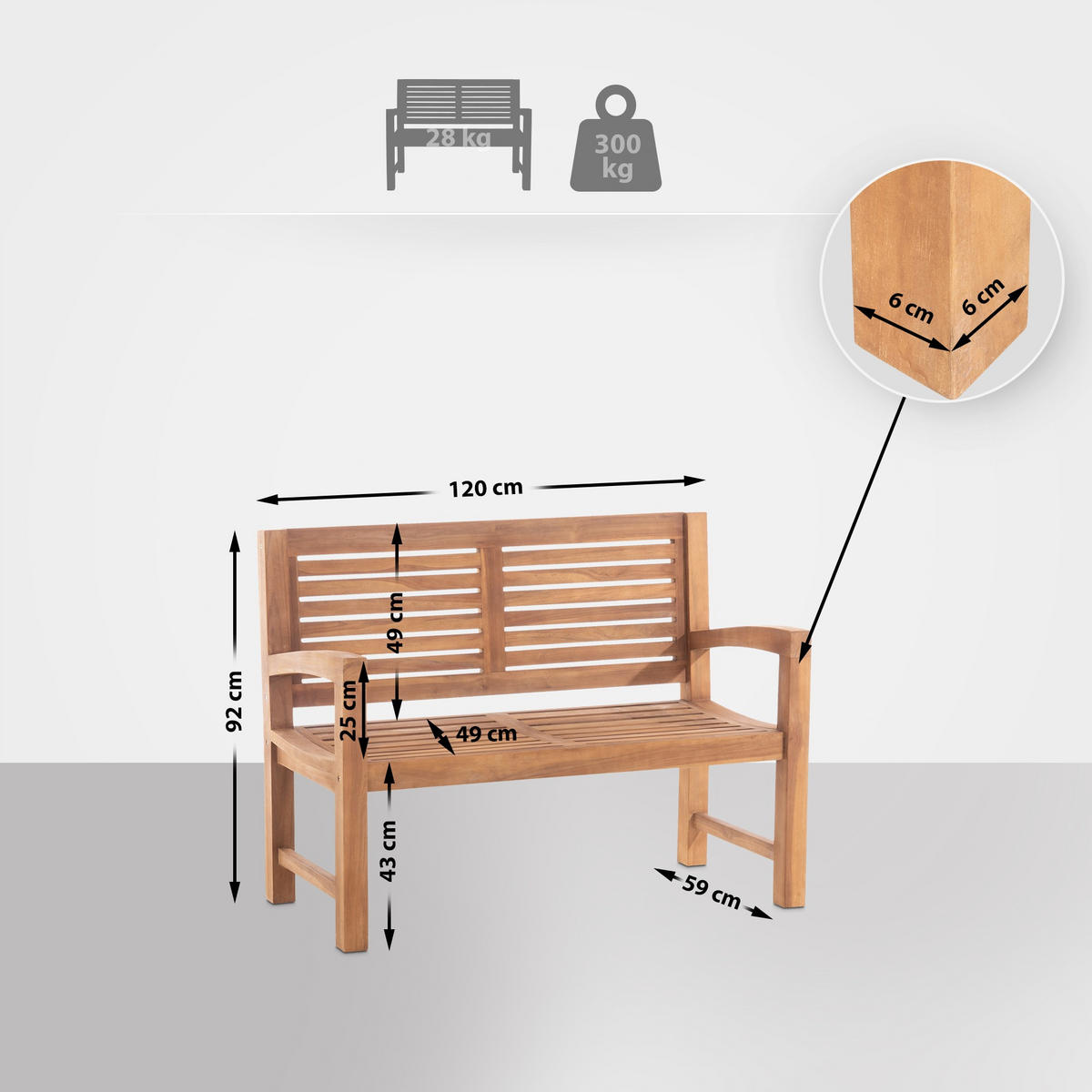 GARTENBANK 120/59 cm Holz teak - Teakfarben, Holz (120/92/59cm) - CLP