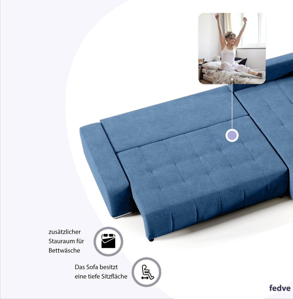 ECKSOFA mit Schlaffunktion Dhaka L, Dunkelblau - Blau, Textil (185/265cm) - Fedve