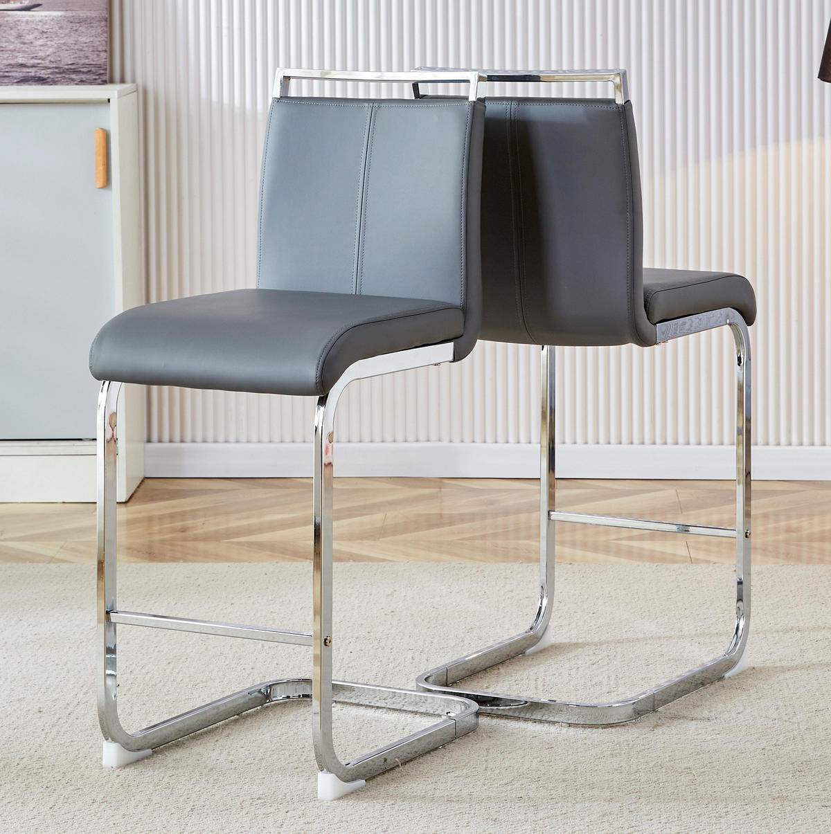BARHOCKER 2er-Set Dunkelgrau mit PU-Bezug und Metallgestell - Dunkelgrau, Metall (46.5/96.5/38.9cm) - MIVRAY