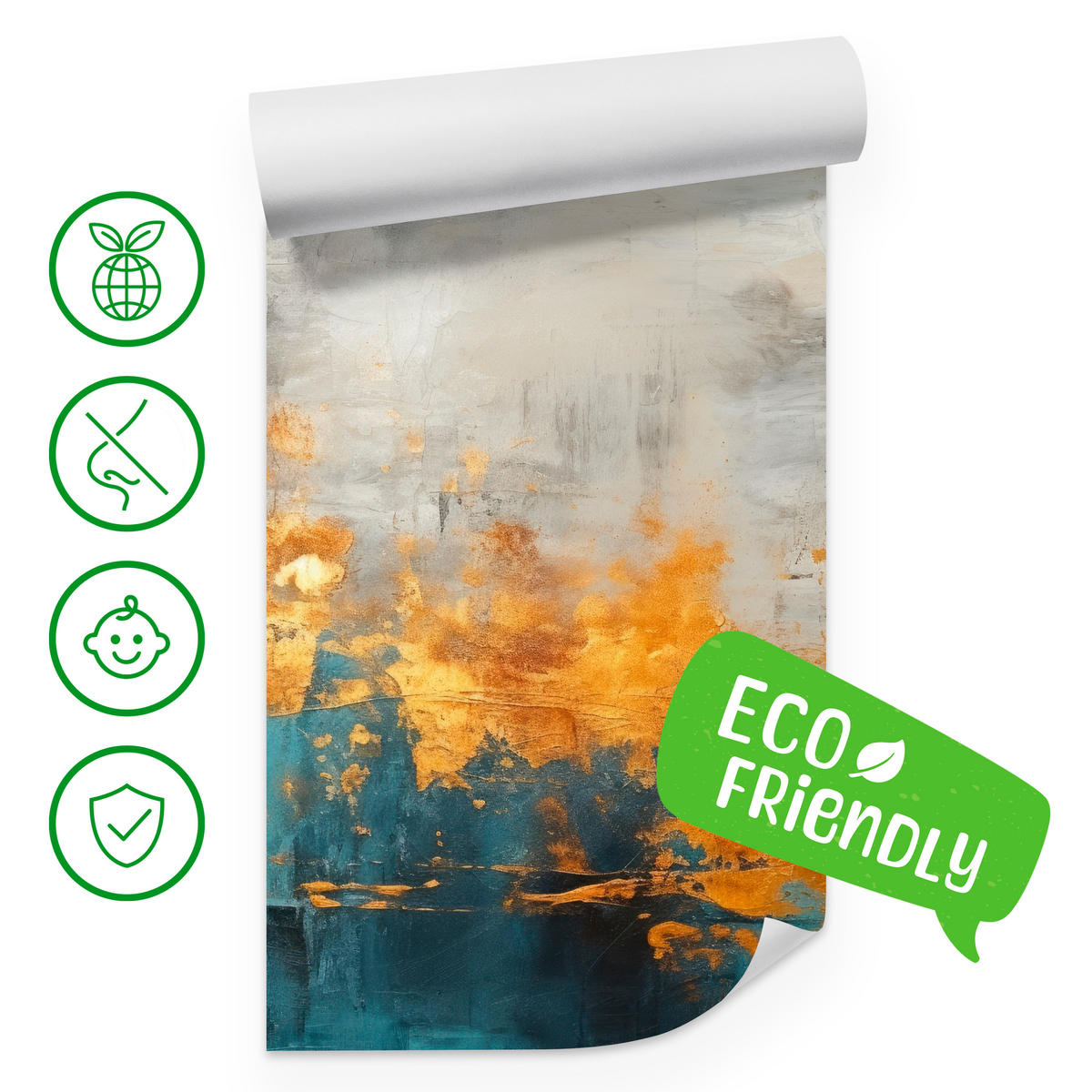 FOTOTAPETE für Badezimmer Abstrakter Beton Gold Mauer 350x256 - Türkis/Goldfarben, Papier (350/256cm) - Muralo