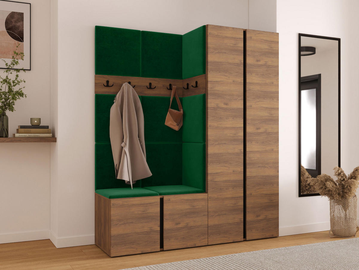 GARDEROBEN-SET Orion III - Nussbaumfarben/Grün, Holzwerkstoff/Kunststoff (158/186/46cm) - MIRJAN24
