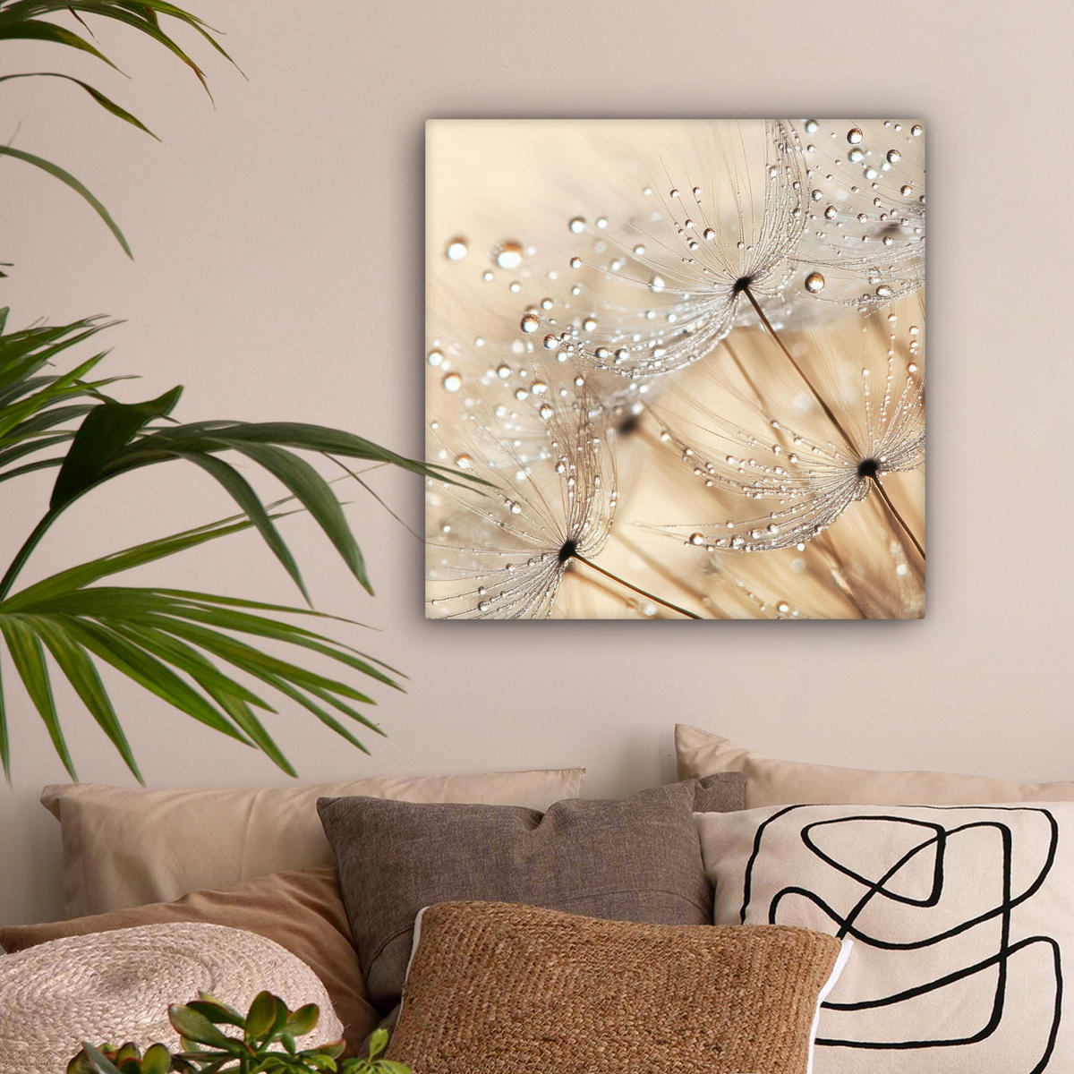 LEINWANDBILD Löwenzahn - Abstrakt - Natur - Beige Wandbild Wohnzimmer 50x50 cm - Braun, Textil (50/50cm) - MuchoWow