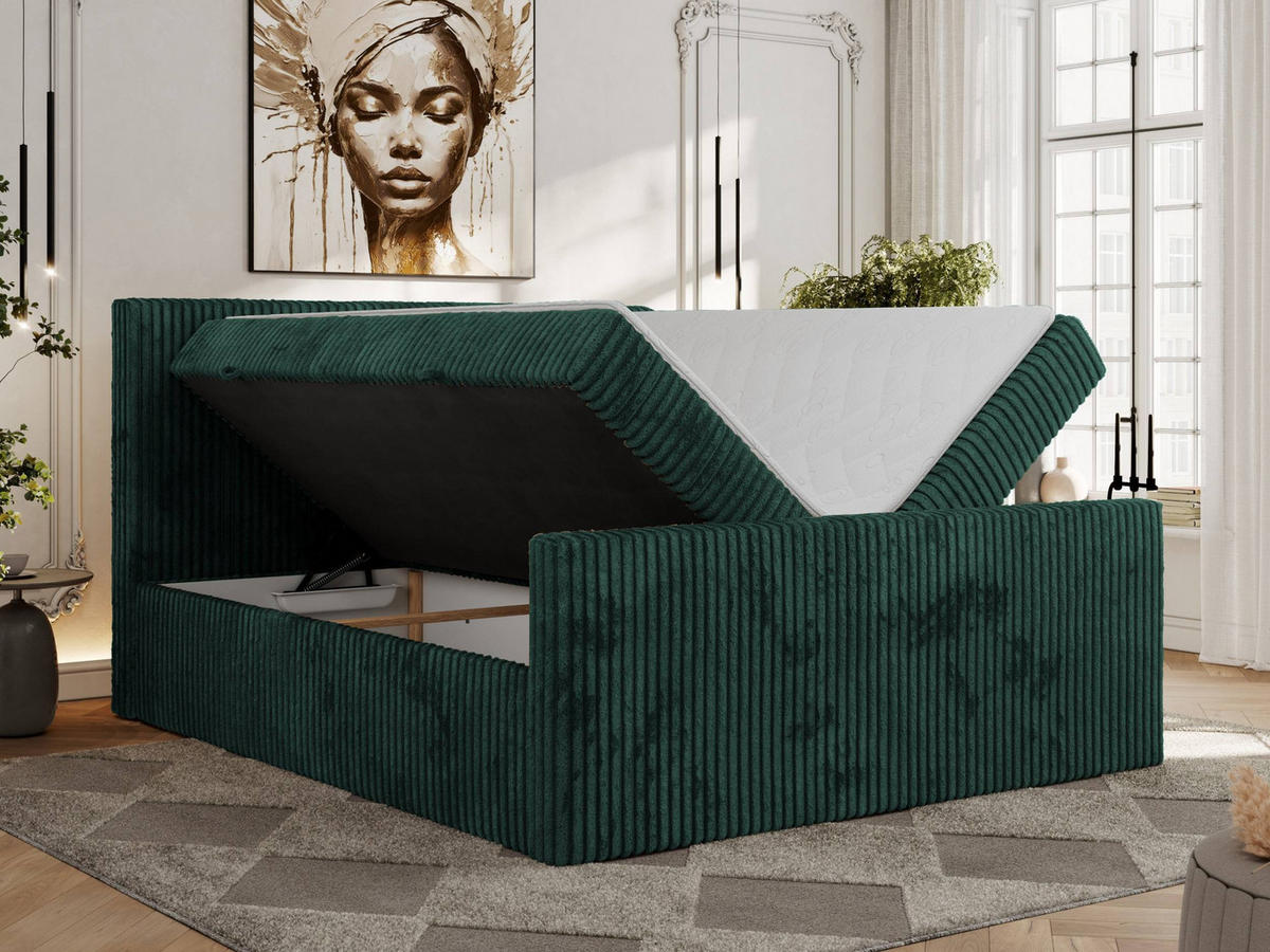 BOXBETT TILIANO DUO 140/200 - Dunkelgrün Cord - H3 - Dunkelgrün, Textil (140/200cm) - MKS