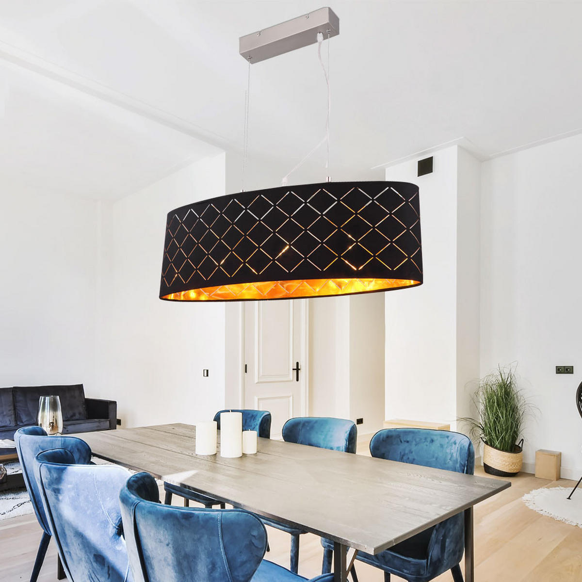 LED HÄNGELEUCHTE Textil Schwarz Gold - Schwarz, Metall (65/25/140cm) - Globo Lighting