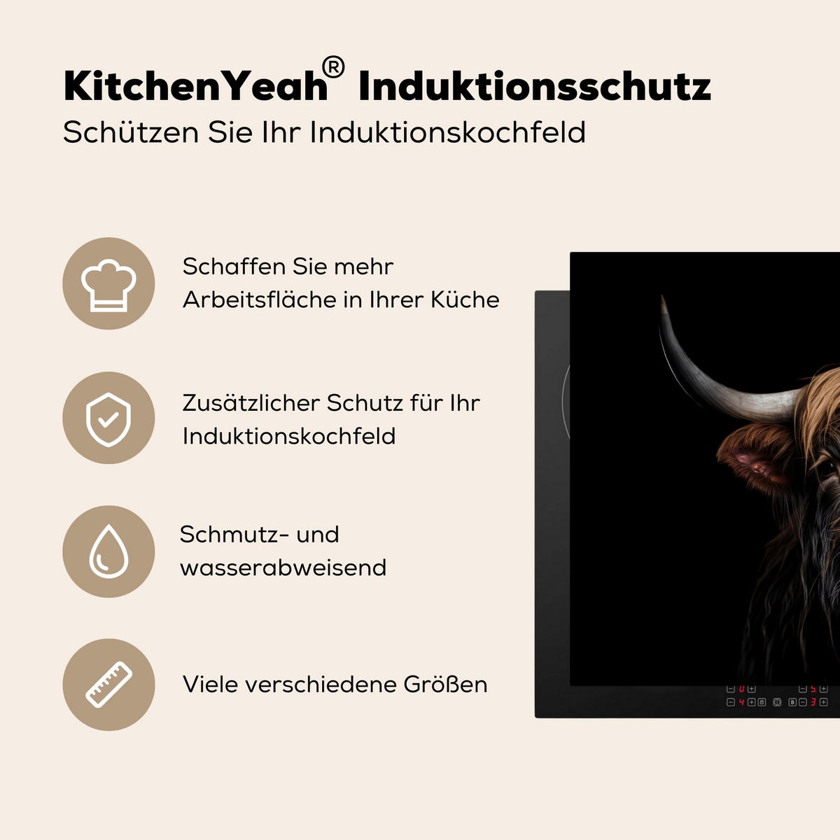 HERDABDECKPLATTE Schottischer Highlander - Porträt - Schwarz - Tier 77x51 cm - Braun, Kunststoff (77/0.2/51cm) - MuchoWow