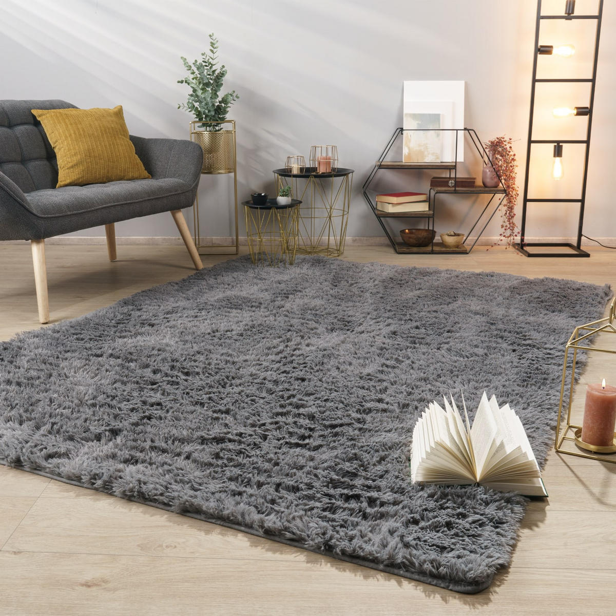 HOCHFLORTEPPICH Grau 140 x 200 cm - Grau, Kunststoff (140/200cm) - TT Home