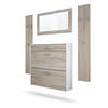 GARDEROBEN-SET Roma Air 4-teilig, Moderne Flurgarderoben Set mit Schuschrank, 2 Wandpaneele und Wandspiegel, Weiß matt/Eiche Sägerau - Eiche San Remo, Holzwerkstoff (190/200/23cm) - InnoFurn