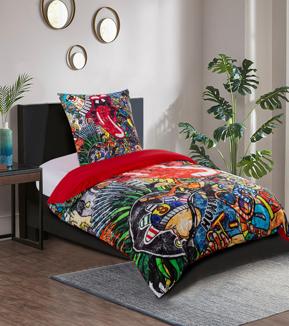 BETTWÄSCHE 2-teilig Graffiti - Rot, Naturmaterialien (135/200cm) - Sanilo