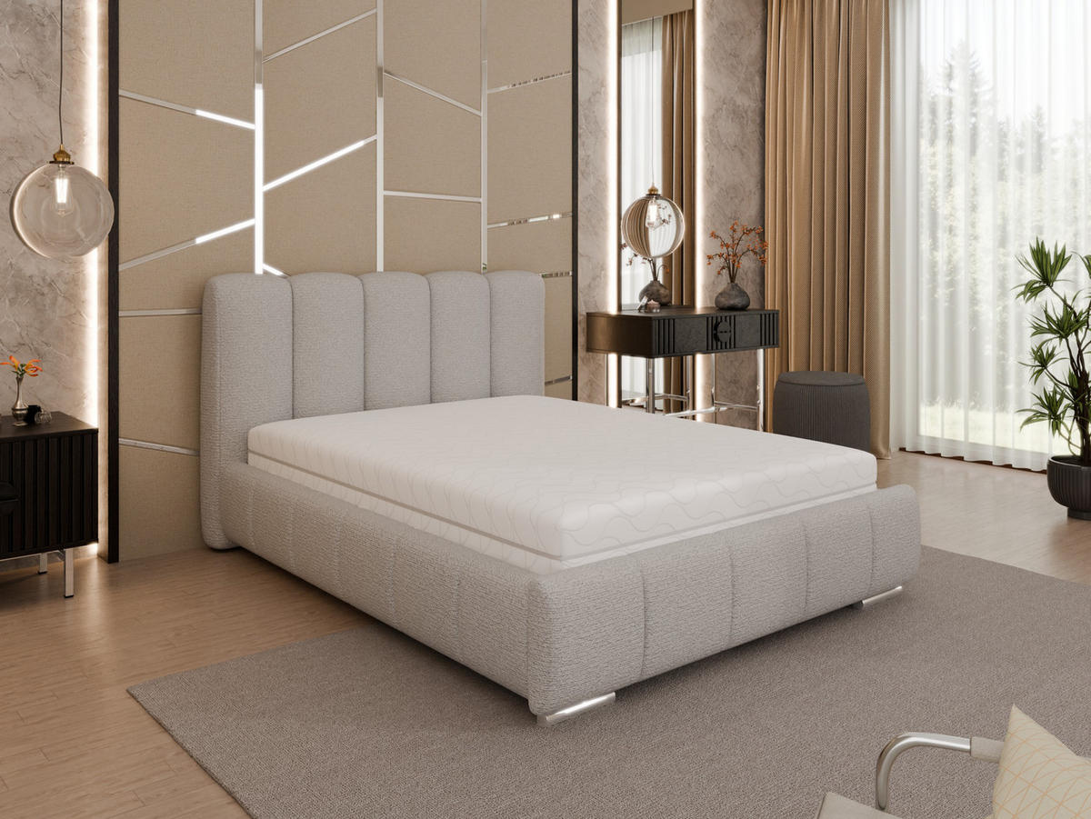 POLSTERBETT Zaira 140x200cm – Elegantes Polsterbett für modernen Wohnstil , Federkernmatratze Bonnel (18cm), Sandfarben - Sandfarben, Holz (140/200cm) - Homesy