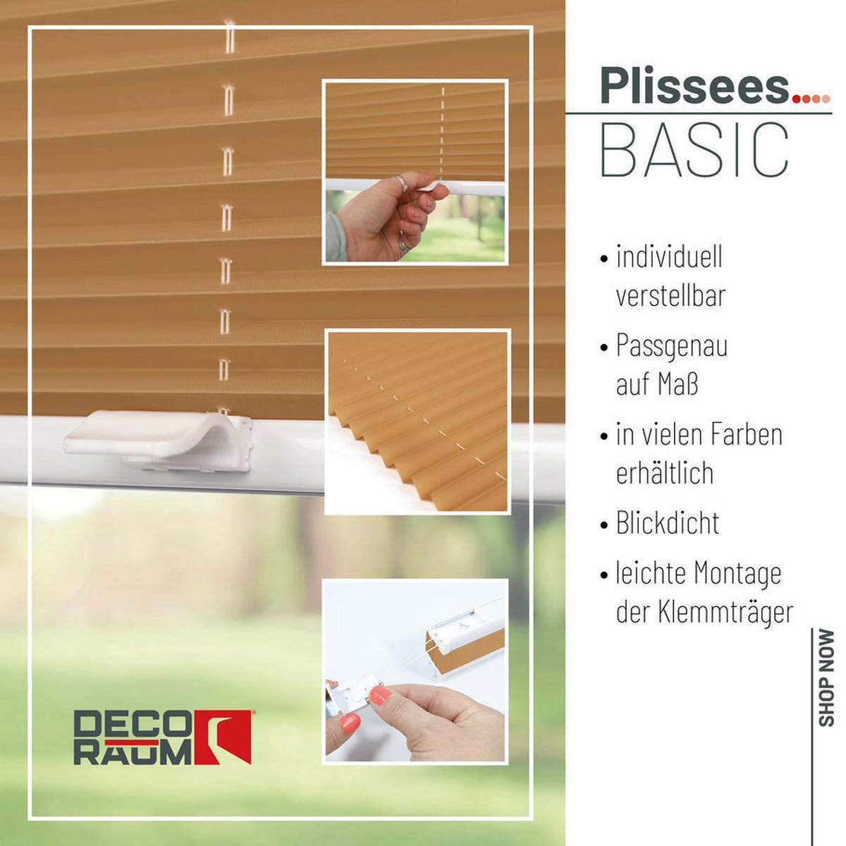 PLISSEE Basic ohne Bohren - Cappuccino, Textil (40/150cm) - Deco-Raum