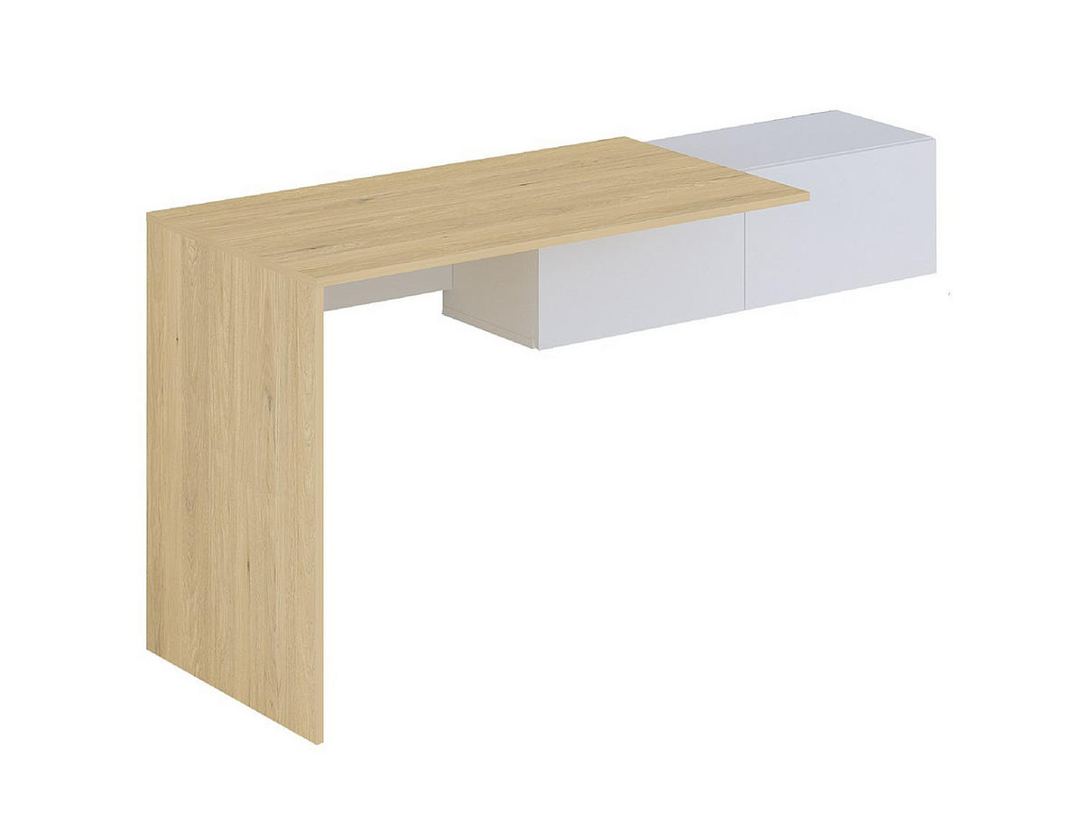 KONSOLENSCHREIBTISCH hängend mit 2 Schränken - Holzfarben & Weiß - MOLAWA - Naturfarben, Holz (150/55/74.5cm) - Vente-Unique