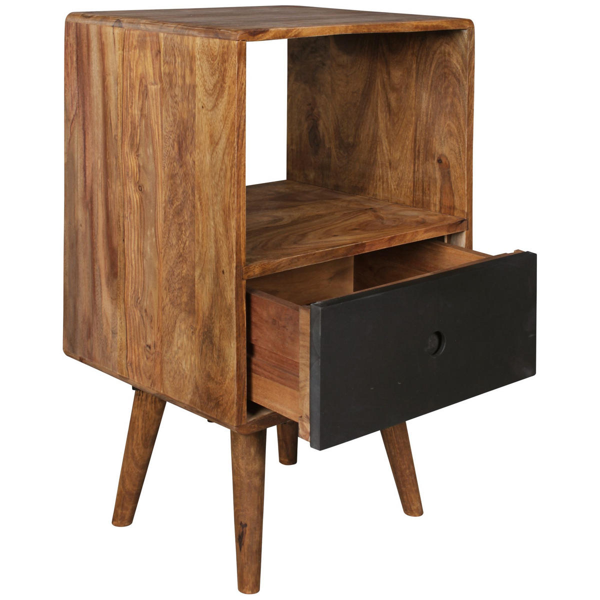 NACHTTISCH – Massivholz, 70 cm hoch, Retro-Stil, für Boxspringbett - Schwarz/Braun, Holz (40/70/35cm) - KADIMA DESIGN