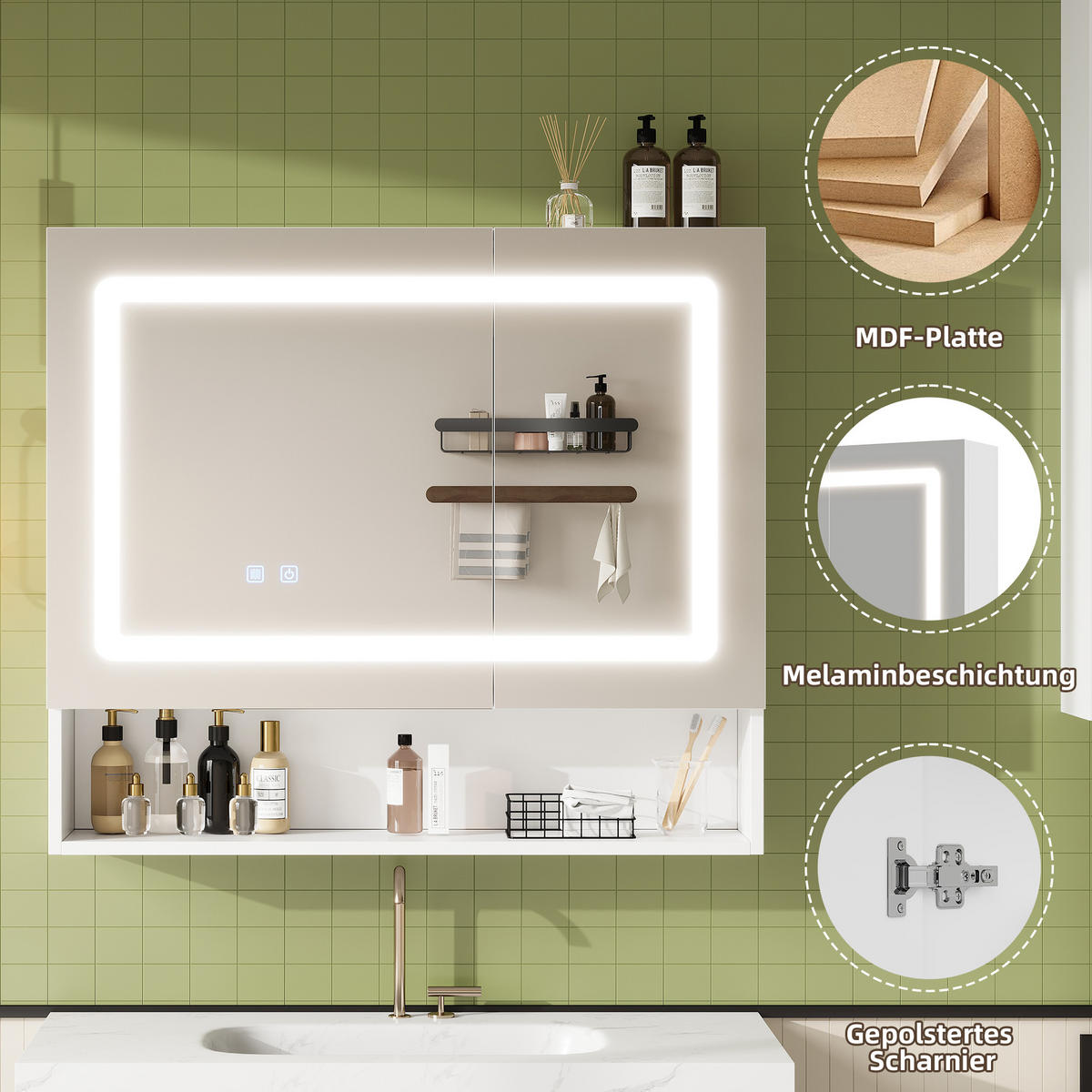 WASCHTISCHKOMBI 80/17/70 cm Weiß mit LED-Beleuchtung und Soft-Close-Funktion - Weiß, Holz/Holzwerkstoff (17/70/80cm) - Oxeza