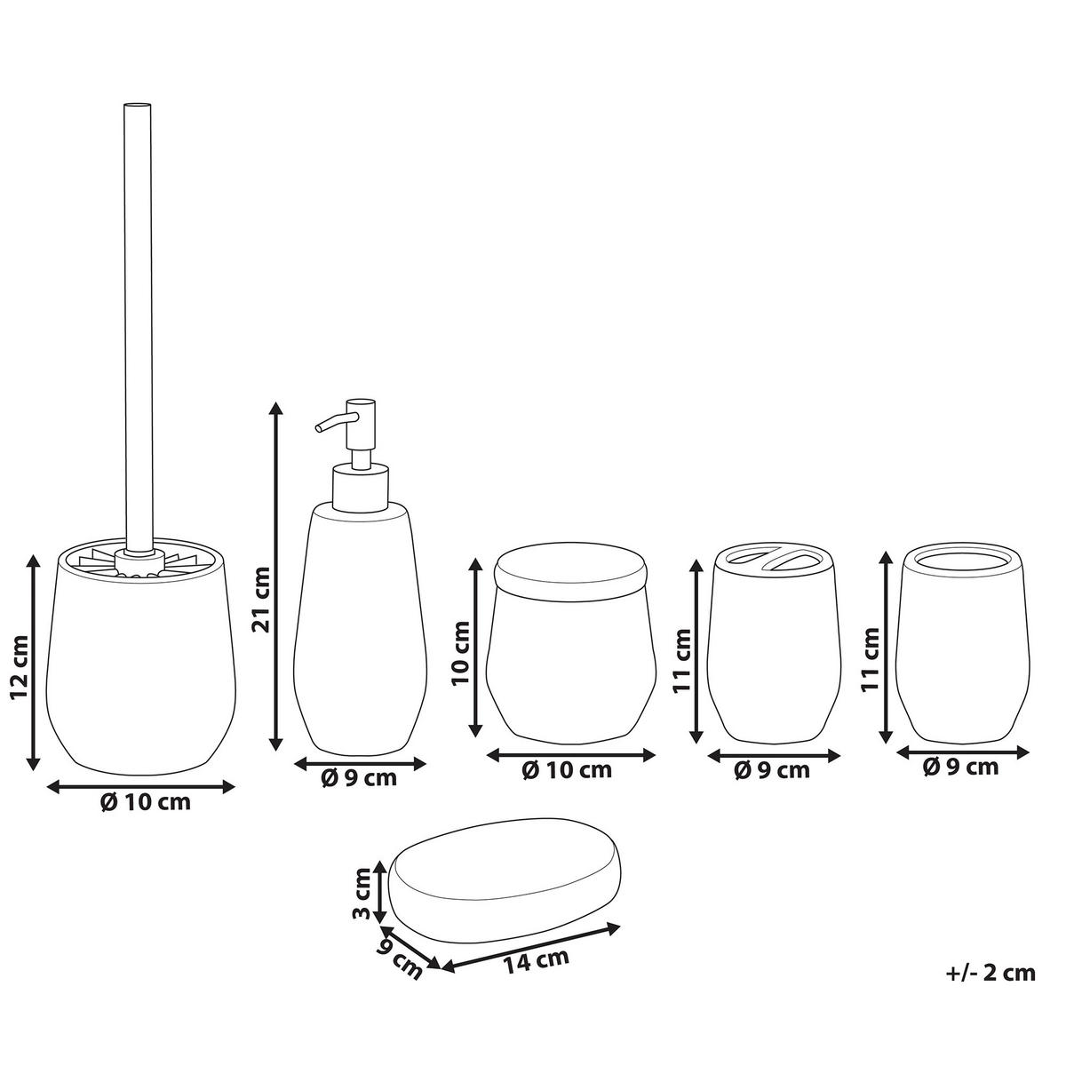 BADEZIMMER Set 6-teilig Keramik cremeweiß Callela - Schwarz/Weiß, Stein (9/21/9cm) - Beliani