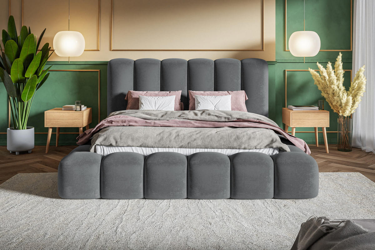 POLSTERBETT 160x200 cm Madeno mit Bettkasten, Samtstoff, Dunkelgrau - Dunkelgrau, Holz/Textil (160/200cm) - Emporius