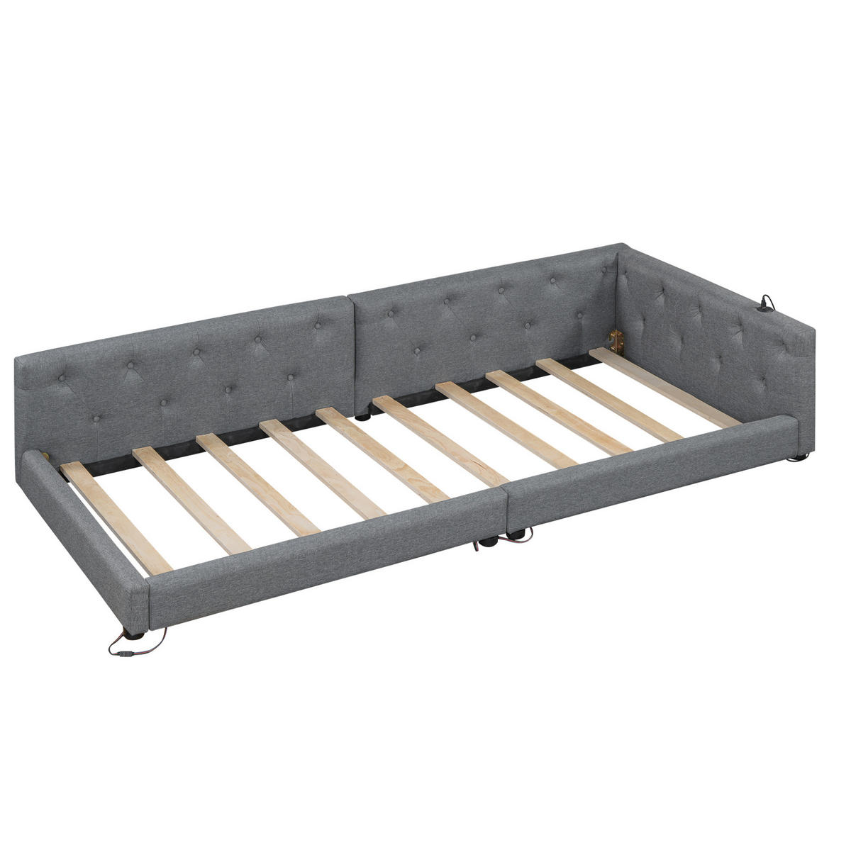 POLSTERBETT mit LED-Beleuchtung 90/200 cm mit gepolstertem Kopfteil und Lattenrost - Grau, Textil (90/200cm) - BEAOK