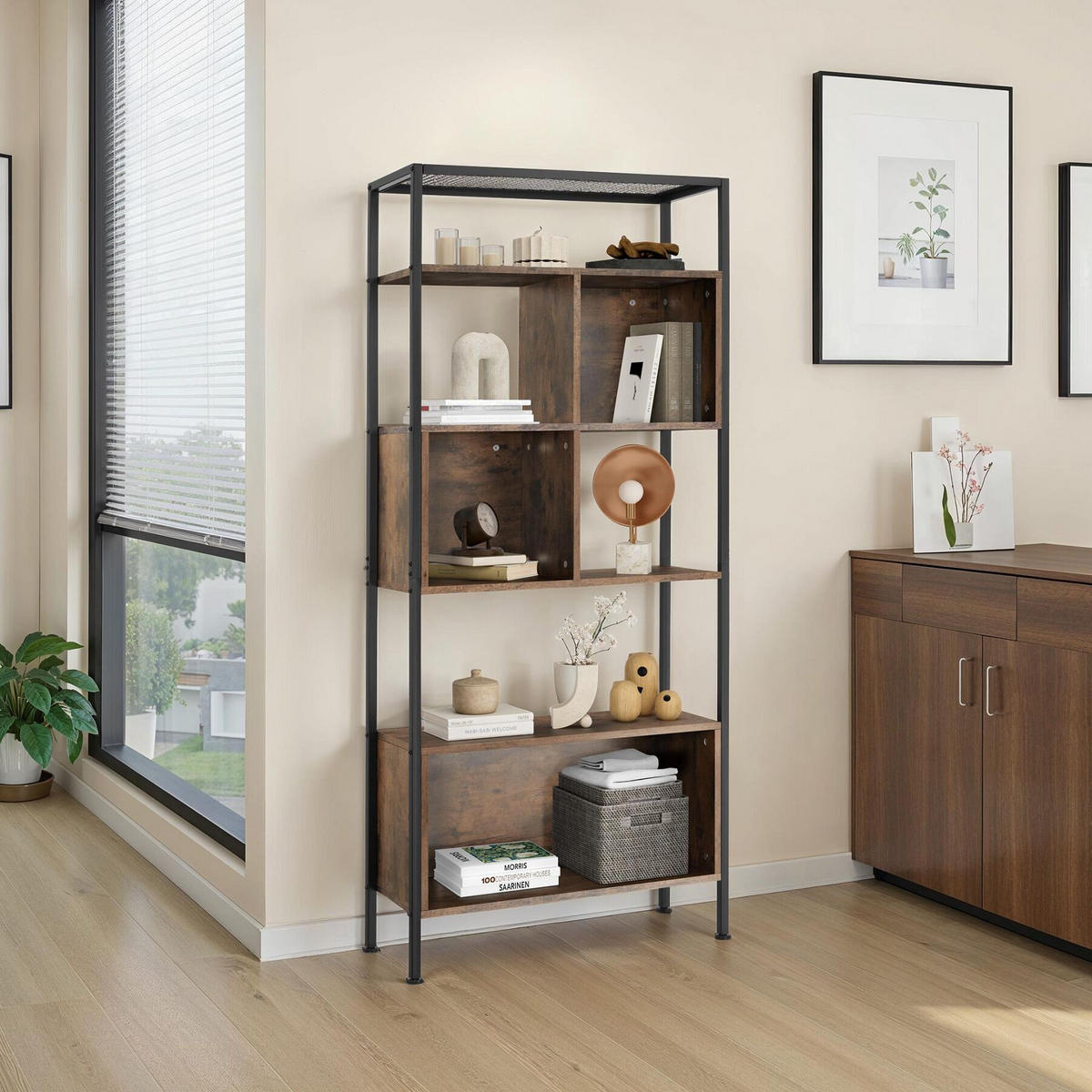 REGAL Hastings,inklusive Kippschutz, 75 x 31 x 170,5 cm,Industrial Holz dunkel, rustikal - Rostfarben, Holzwerkstoff (31/170.5/75cm) - tectake