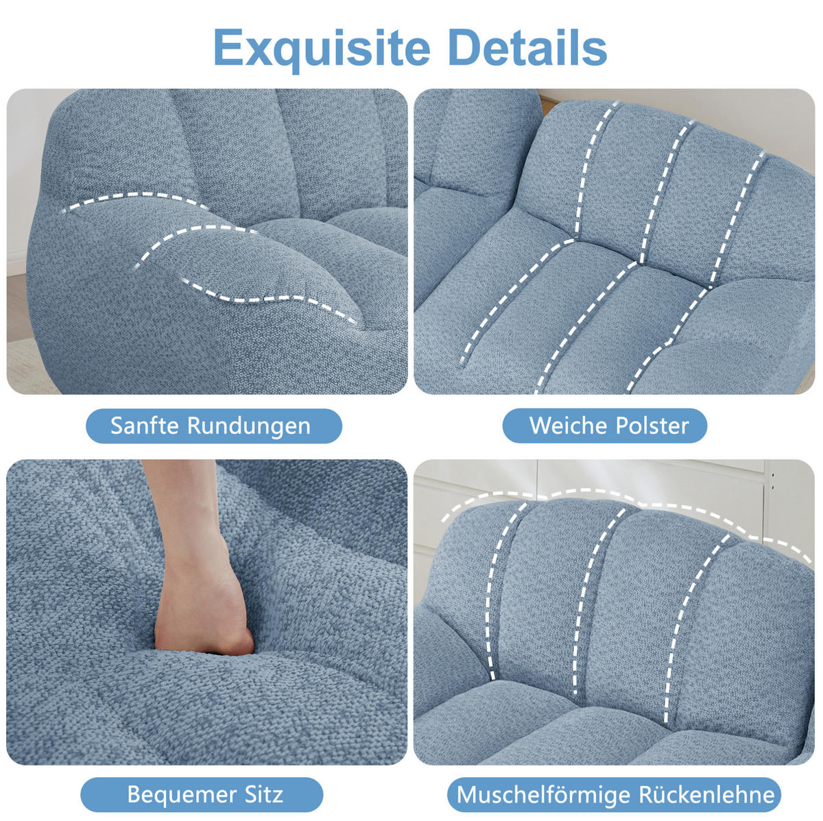 ECKSOFA 288/165/79 cm blau aus granuliertem Fleece modular und rahmenlos - Blau, Textil (165/288cm) - OKWISH