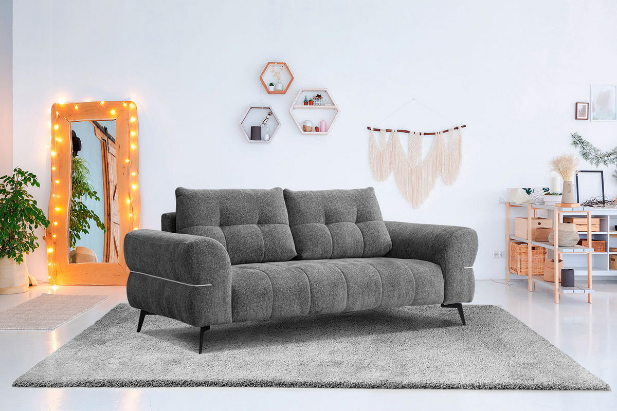 SOFA SALVINI 3-Sitzer, graphitfarben - Schwarz/Graphitfarben, Holzwerkstoff/Textil (176/88/99cm) - Courtois Laville