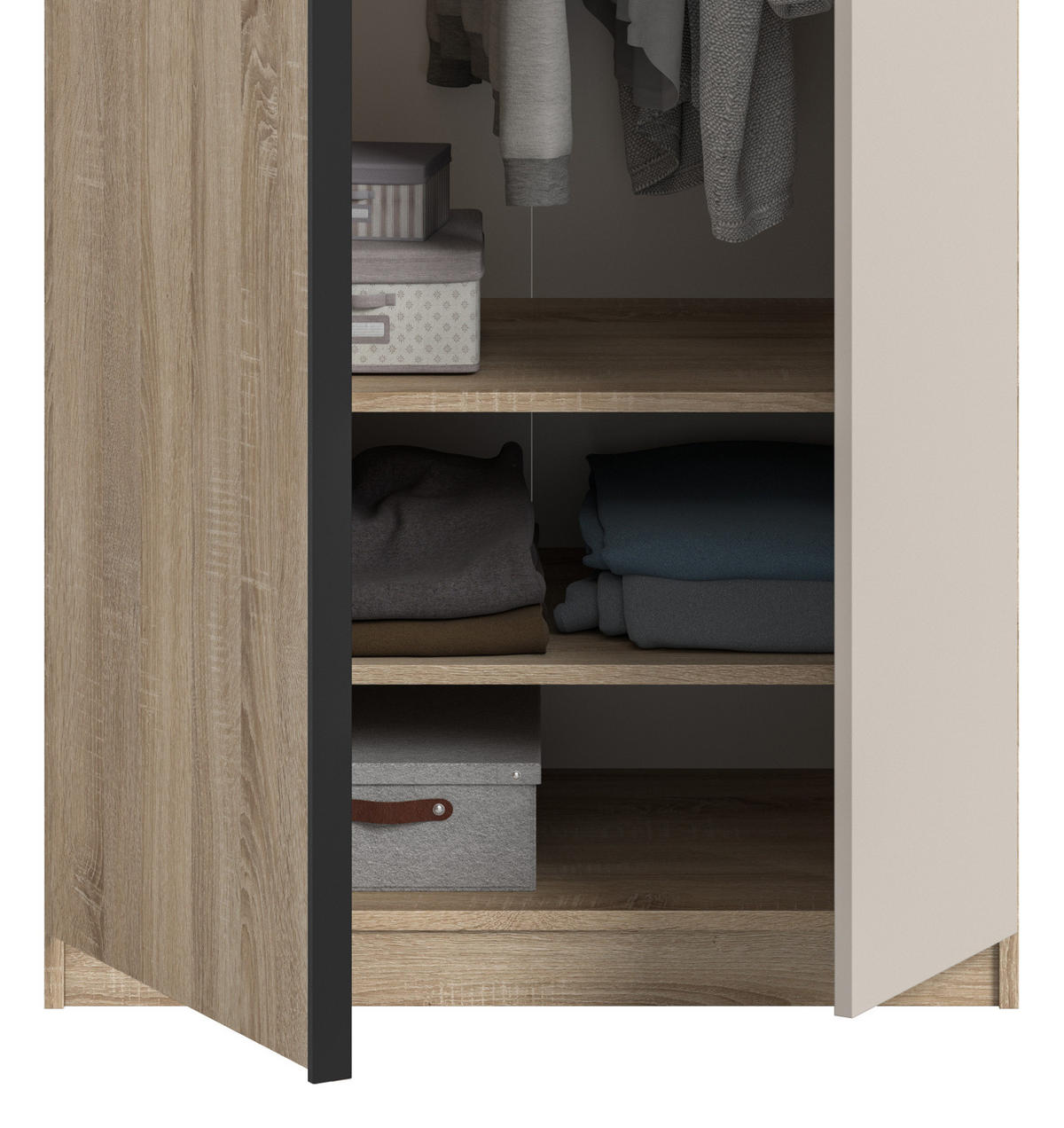 KLEIDERSCHRANK Eiche Sonoma, Kaschmir 2-türig 80 x 183 cm, Drehtürenschrank inklusive Einlegeböden - Kaschmir/Eichefarben, Holzwerkstoff/Kunststoff (80/183/53cm) - Inn.Furn
