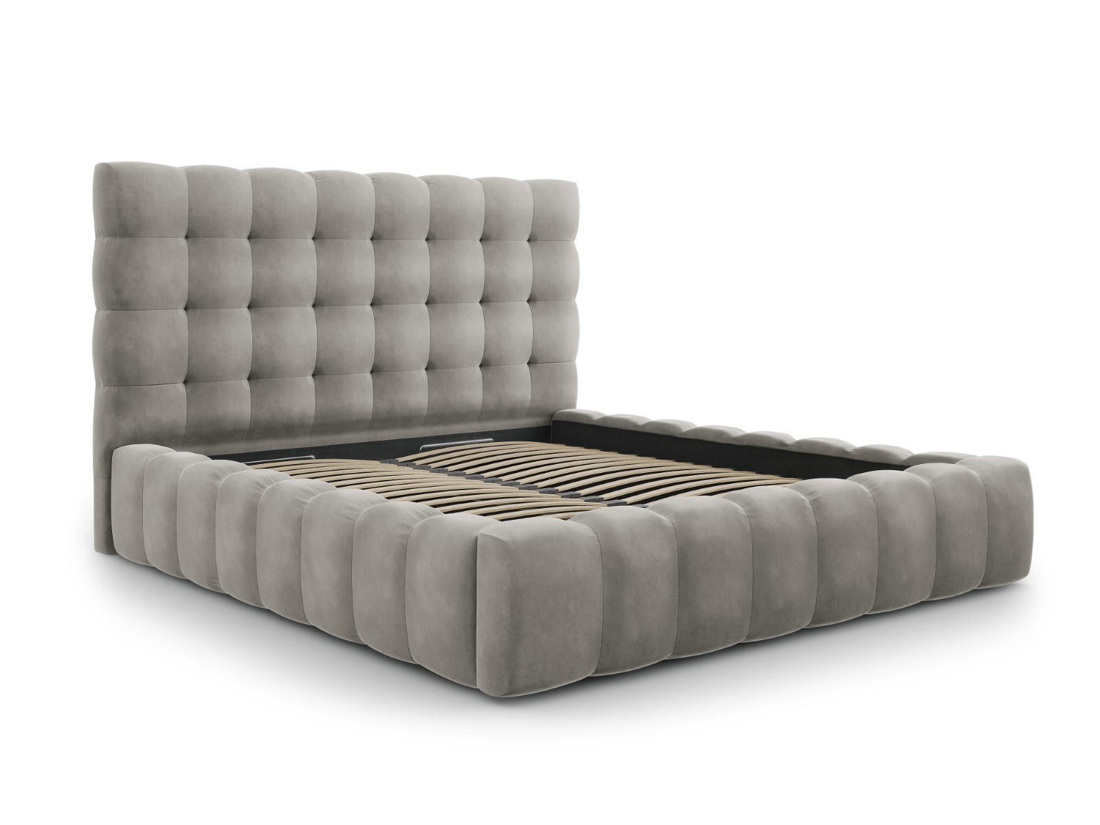 BETT mit Bettkasten und Kopfteil Mamaia aus Samt hellgrau 180x200cm - Hellgrau, Textil (180/200cm) - Micadoni