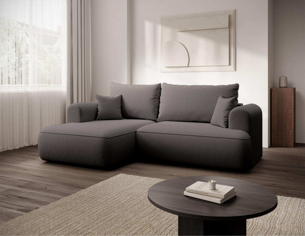 ECKSCHLAFSOFA Ovo Mini Dunkelgrau Easy-Clean-Samtbezug - Dunkelgrau/Schwarz, Kunststoff/Textil (238/156cm) - Selsey