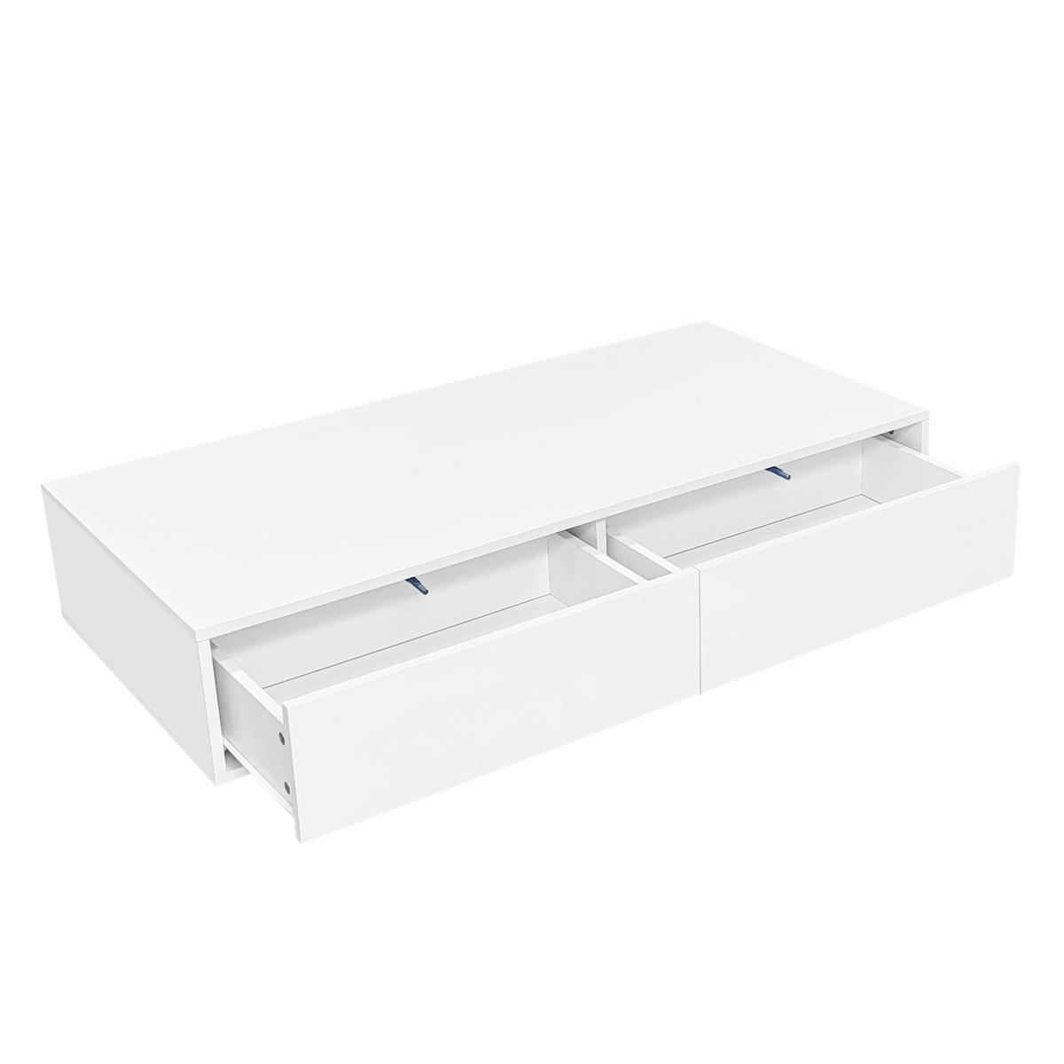 COUCHTISCH aus Spanplatte 115x55x34 cm Weiß mit 2 Schubladen, LED-Beleuchtung und Hochglanz-Oberfläche - Weiß, Holzwerkstoff (115/55/34cm) - Modfu
