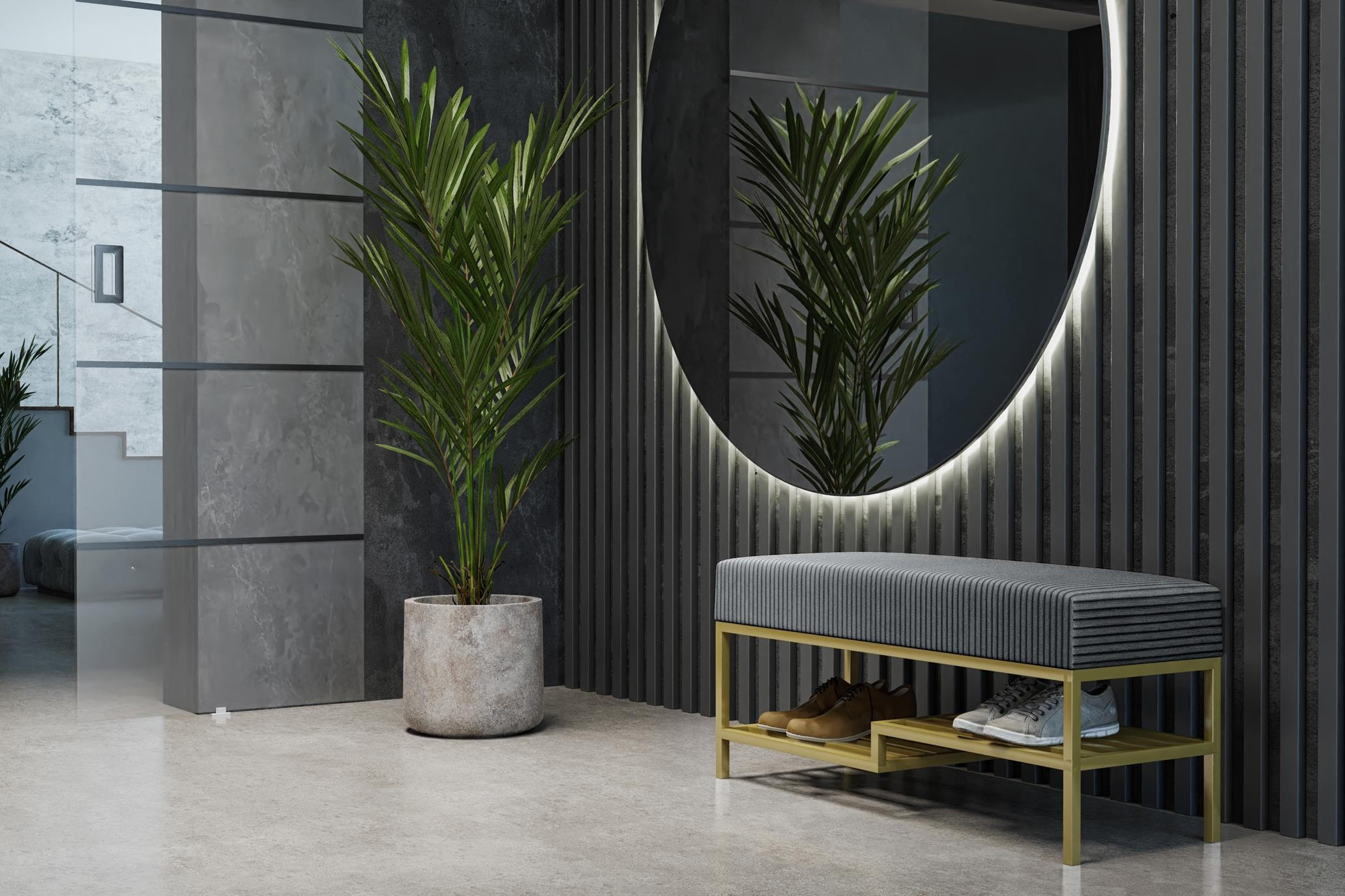 SITZBANK Mello 80 Dunkelgrau, Goldfarbene Beine, Cordstoff Bank mit Ablage - Dunkelgrau/Goldfarben, Holzwerkstoff/Textil (80/45/35cm) - Bettso