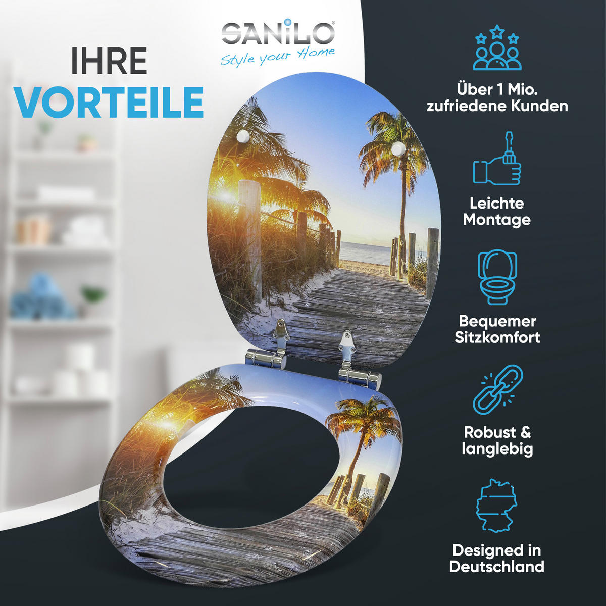 WC-SITZ Absenkautomatik Fort Lauderdale - Blau, Holzwerkstoff (38/6/47cm) - Sanilo