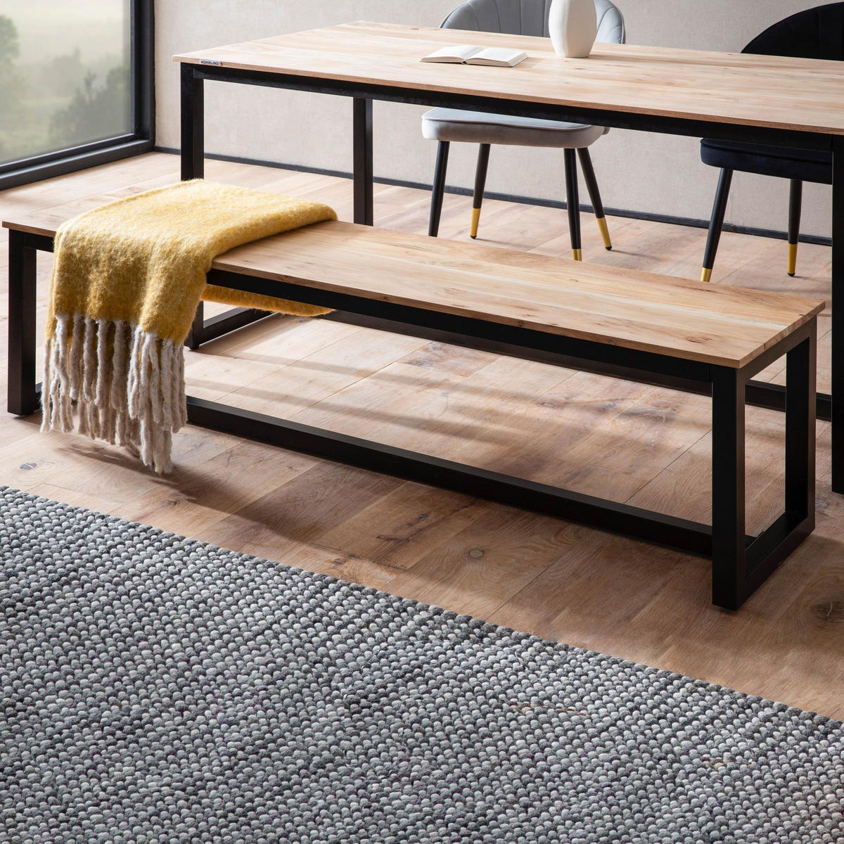 ESSZIMMERBANK Massivholz Metall Loft-Stil ohne Lehne, Akazie 120x40x45 cm - Schwarz/Braun, Holz/Metall (120/45/40cm) - KADIMA DESIGN