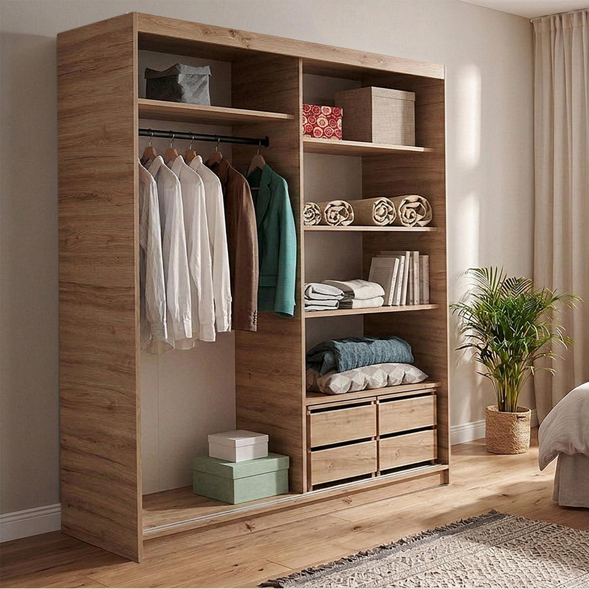 SCHWEBETÜRENSCHRANK Donatello mit 2 Türen und Schubkasteneinsatz, 180 cm, eiche Artisan+Schwarz - Schwarz/Eiche Artisan, Holzwerkstoff (180/205/60cm) - Beautysofa