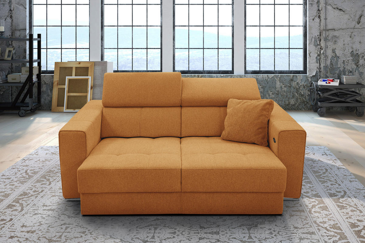 SOFA QUARTZ 3-Sitzer mit Ausziehsitz, orange - Orange, Holzwerkstoff/Textil (202/80/102cm) - Courtois Laville